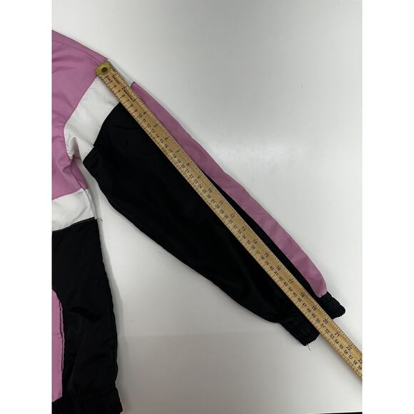 Bebe Womens Jacket Size Medium Pink Colorblock Zip Up Windbreaker Hooded - Picture 11 of 13